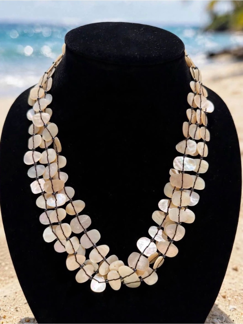 Handmade 3-Strand Champagne Mother-of-Pearl Necklace | Light Ivory Shell